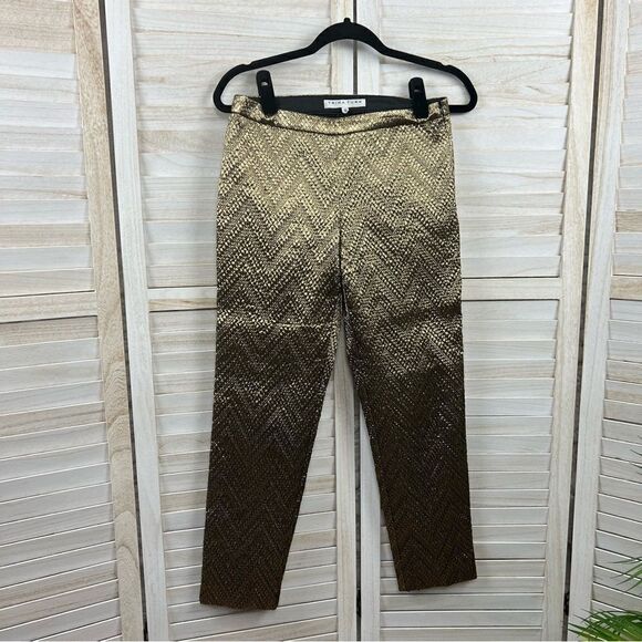 Trina Turk Metallic Gold Pencil Party Pants 0 - Picture 1 of 8